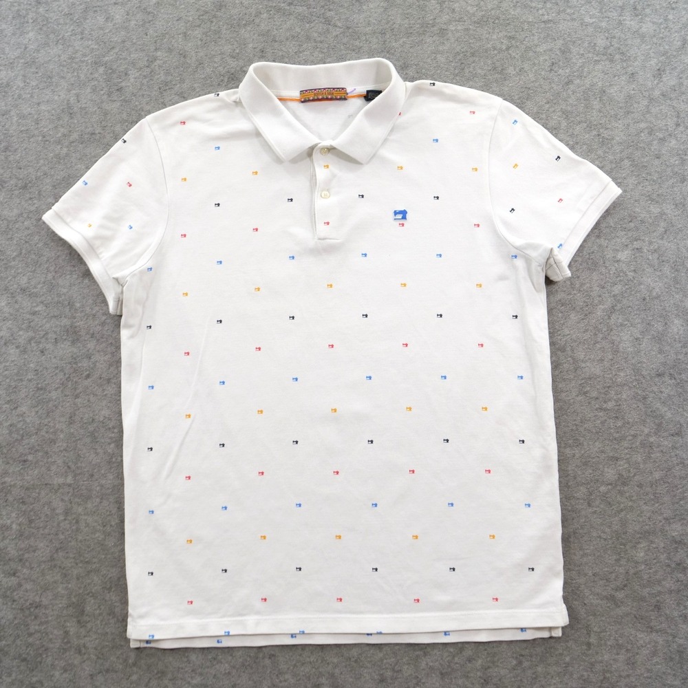 Scotch Soda Polo Shirt Mens Large White Logo All Over Print Pique